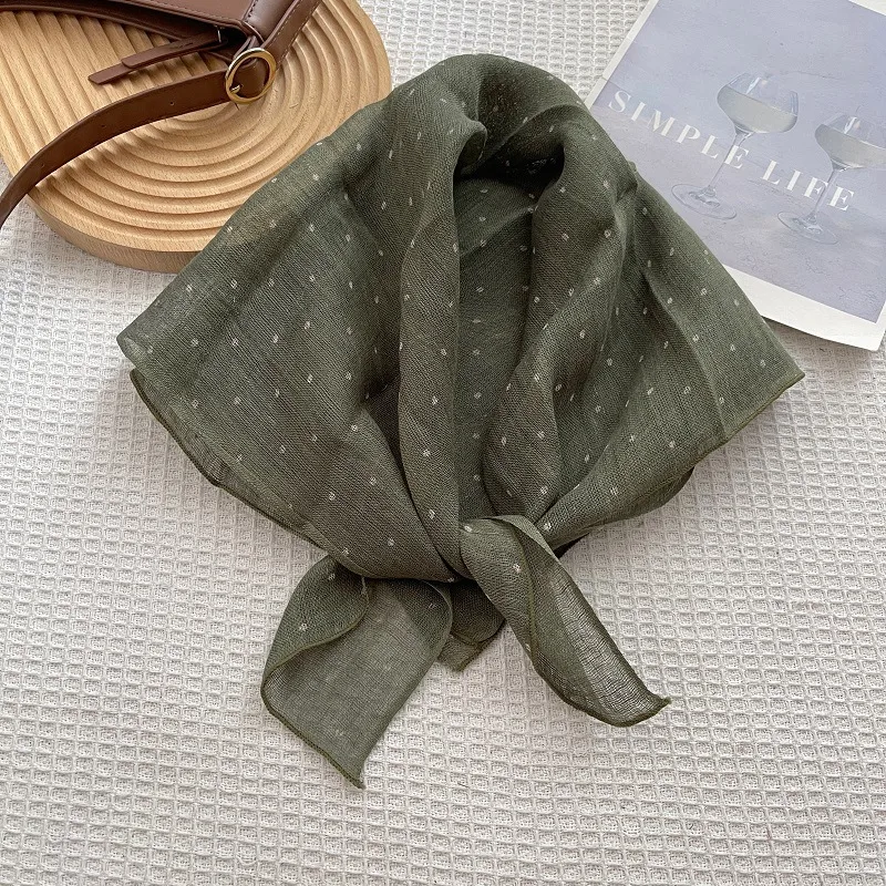 Retro Linen Bandanas with Lines Pattern in Coffer Color, Perfect for Spring, Stylish Silk Scarf Accessory
