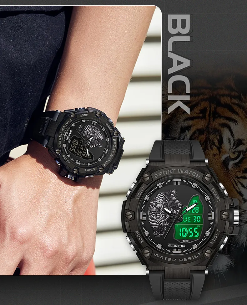 Men's Electronic Watch with Round Dial, Plastic Mirror, and Pointer+Number Display Featuring TPU Strap