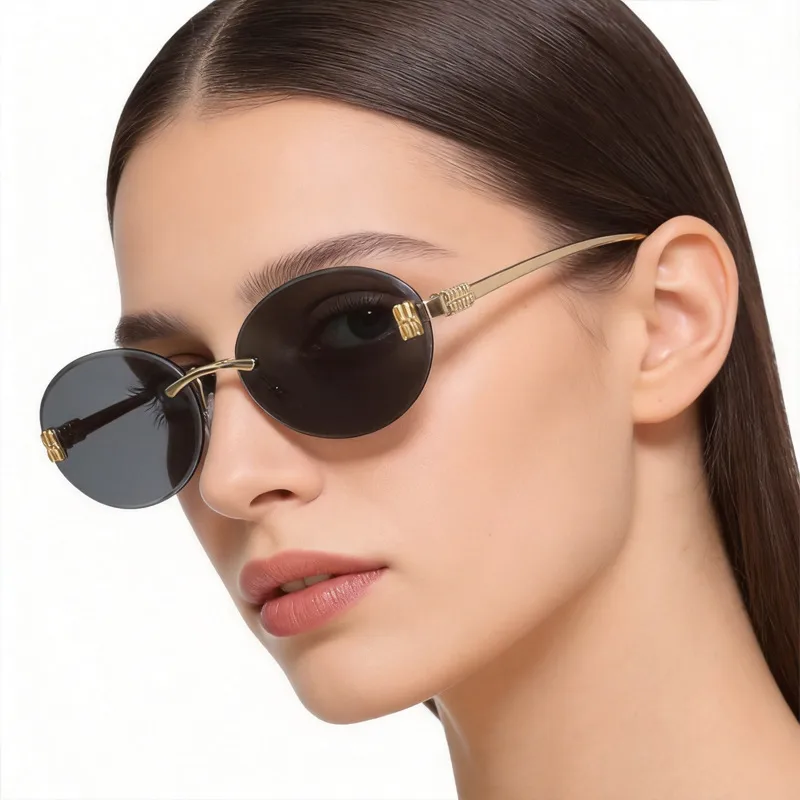 Unisex Oval Frame Frameless Sunglasses with PC Lens Material for Casual All Seasons Wear