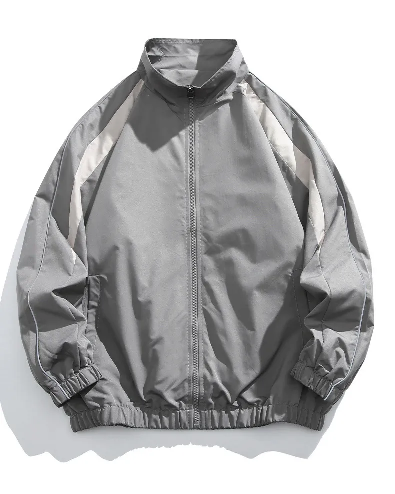 Men's Casual Splicing Jacket with Reflective Layer in Dyed Black