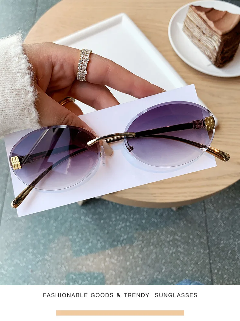 Unisex Oval Frame Frameless Sunglasses with PC Lens Material for Casual All Seasons Wear