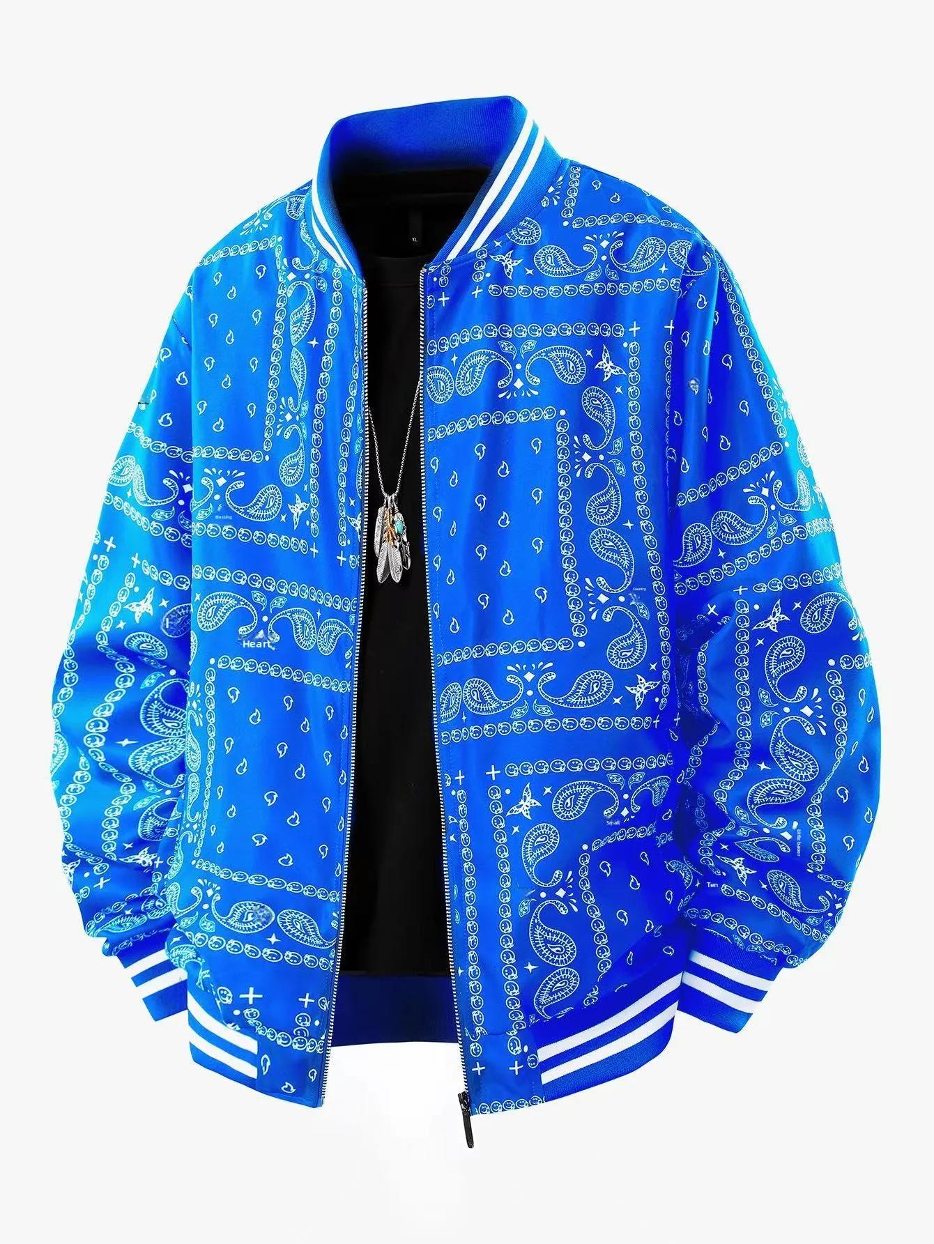Men's Jacket with Zipper Placket Featuring Printing Pattern in Natural Pink