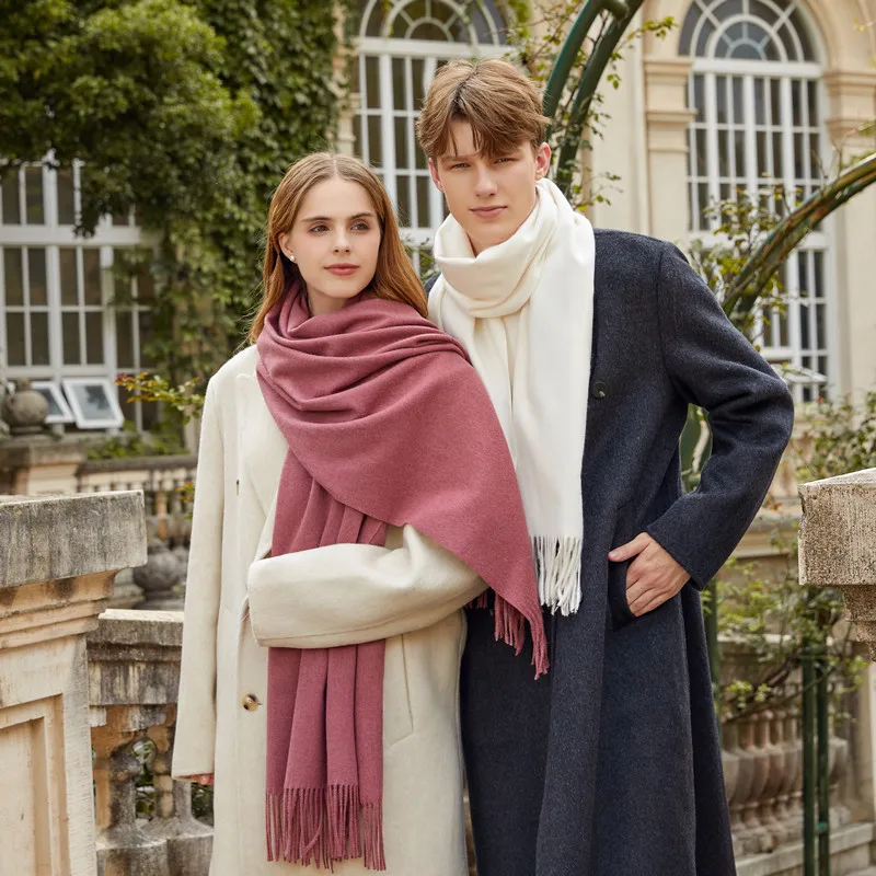 Solid Color Women’s Wool Scarf in Dyed Black, Perfect for Autumn & Winter