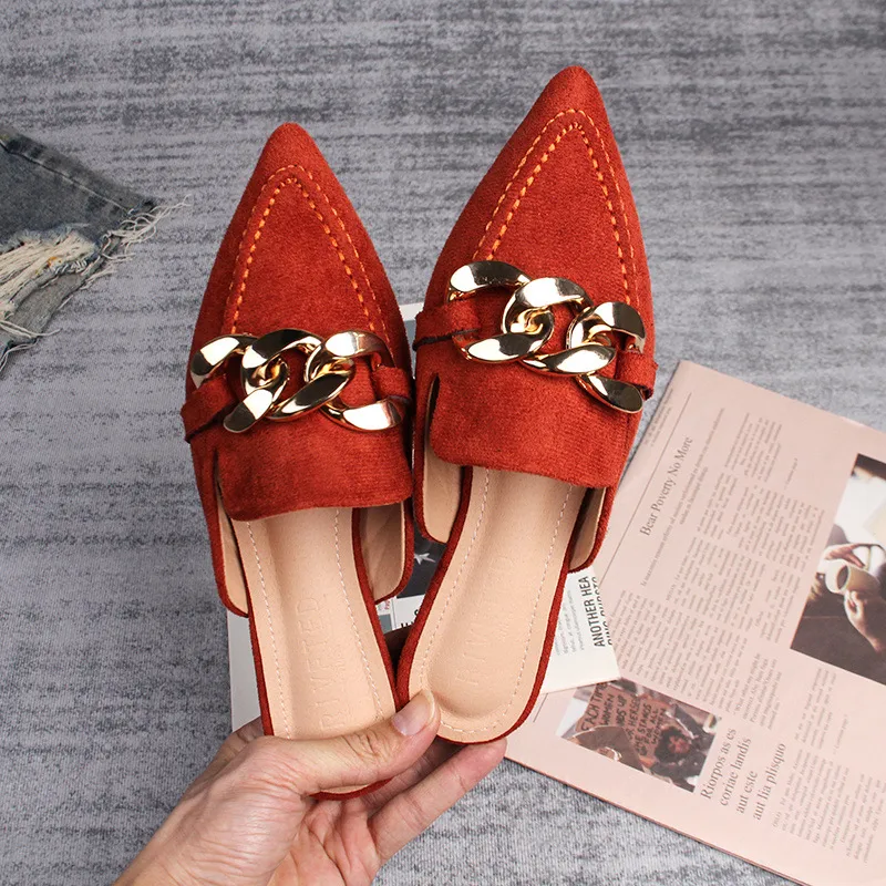 Solid Color Women’s Mules with Suede Upper, Rubber Sole, and Flat Heel, Featuring PU Leather Lining