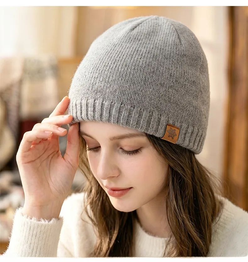 Solid Color Warm Wool Cap for Women in Simple Style, Brimless Design Featuring Acrylic Material with Braid Craft