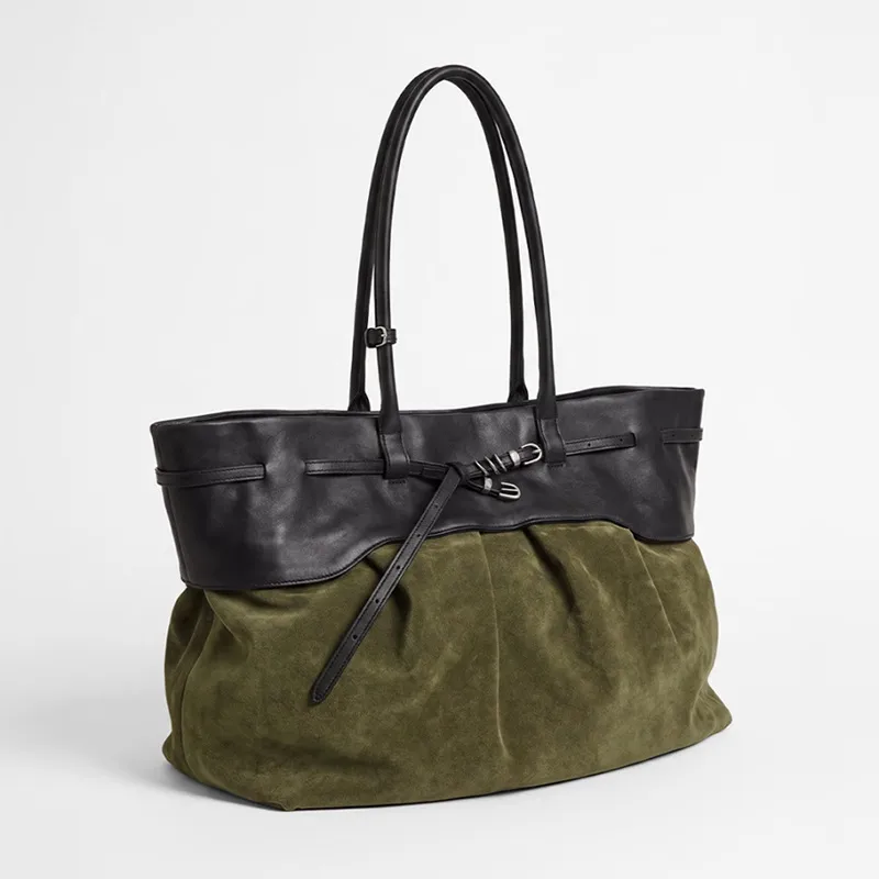 Women’s Square Suede Shoulder Bag with Metal Button Featuring Single Shoulder Strap