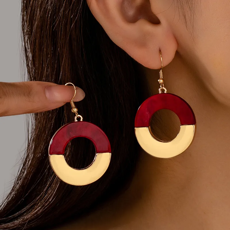 Handmade Bohemian Geometric Drop Earrings for Women in Zinc Alloy with Acrylic Inlay