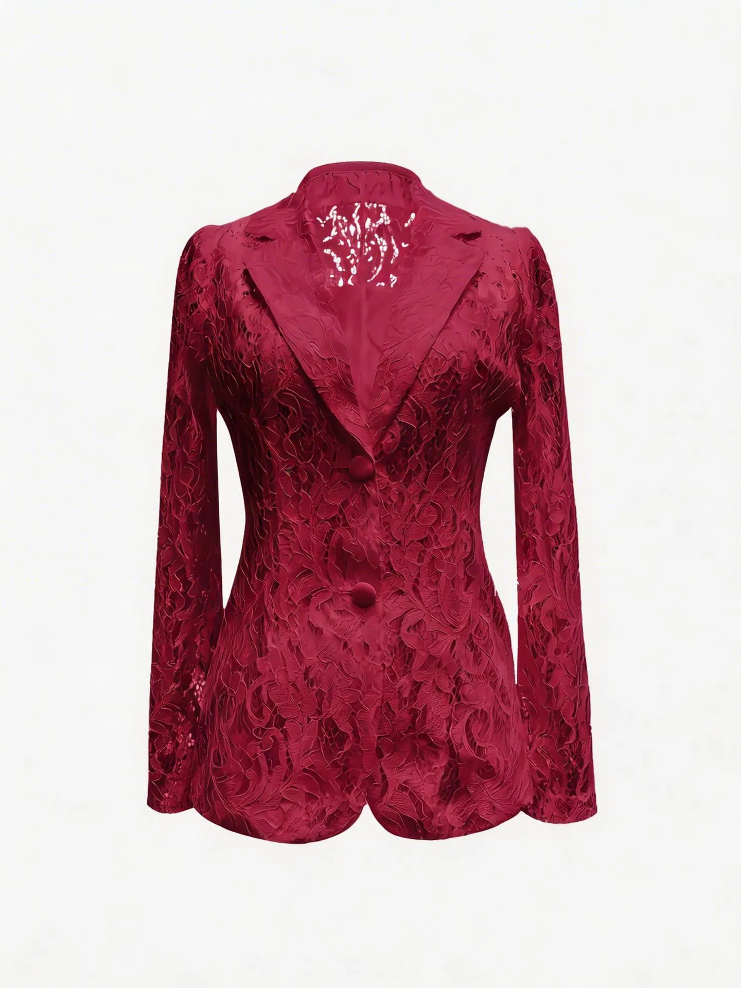 Elegant Lace Polyester Blazer with V Neck and Single Breasted Closure