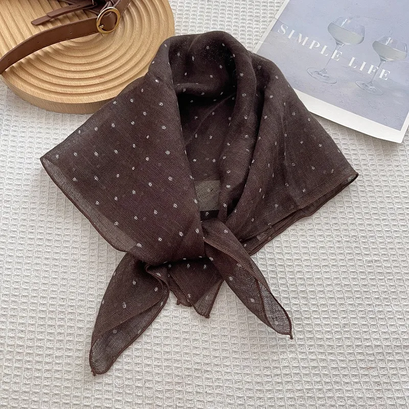 Retro Linen Bandanas with Lines Pattern in Coffer Color, Perfect for Spring, Stylish Silk Scarf Accessory