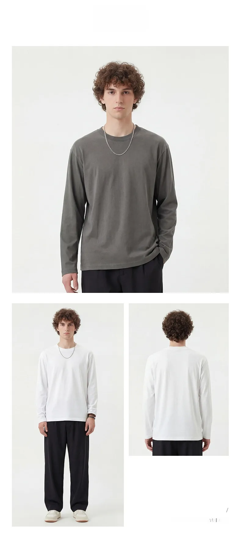 Solid Color Basic Long Sleeve Men's T-Shirt in Cotton with Splicing Craft and Pullover Design