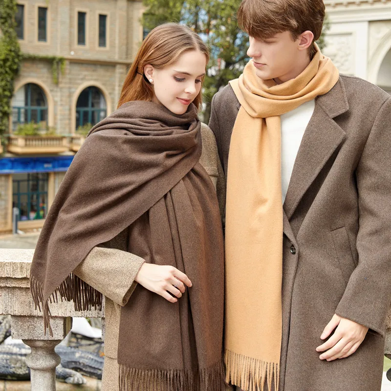 Solid Color Women’s Wool Scarf in Dyed Black, Perfect for Autumn & Winter