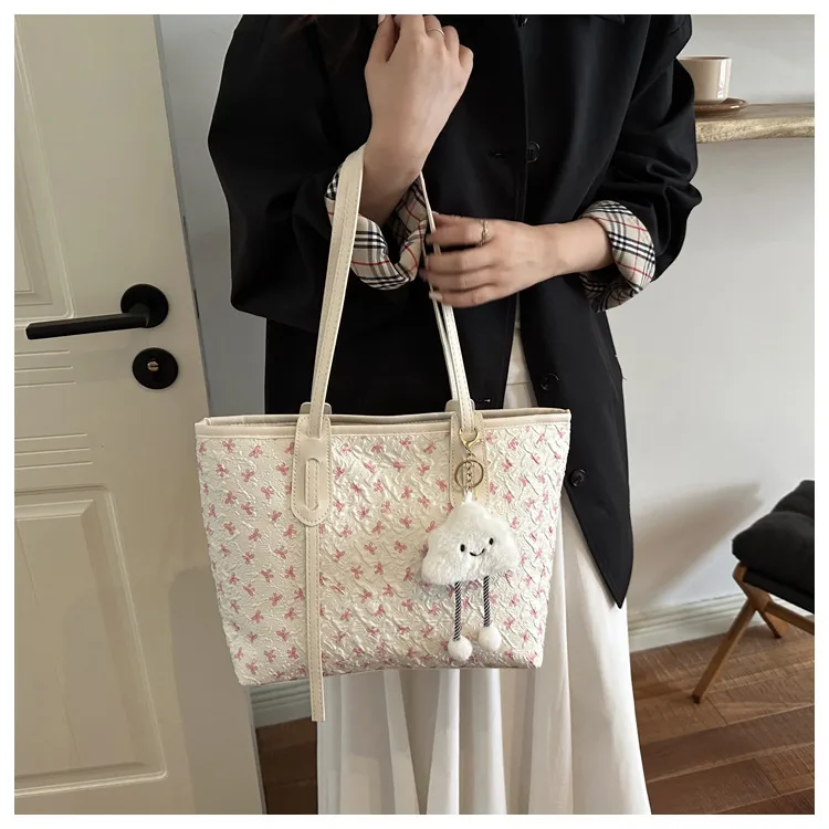 Women’s Nylon Square Tote Bag with Ornament Printing, Perfect for Autumn Season
