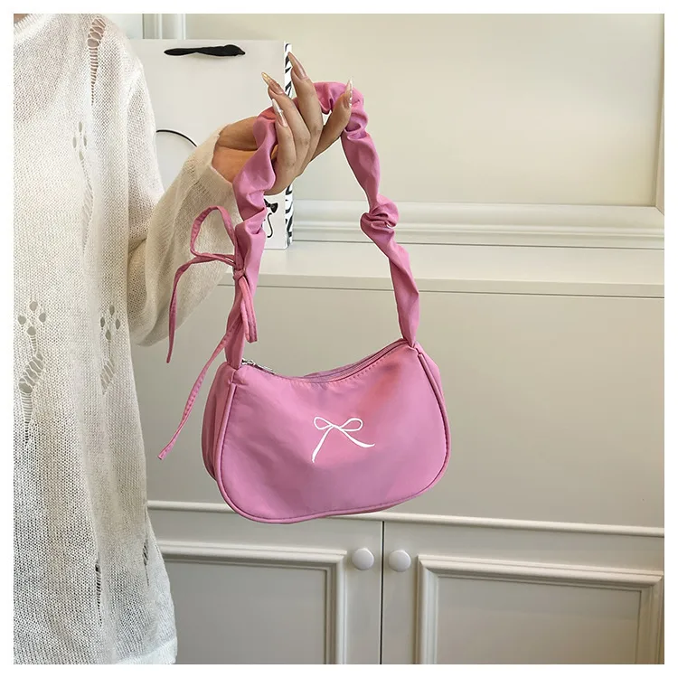 Square PU Underarm Bag for Women with Bowknot and Single Shoulder Strap
