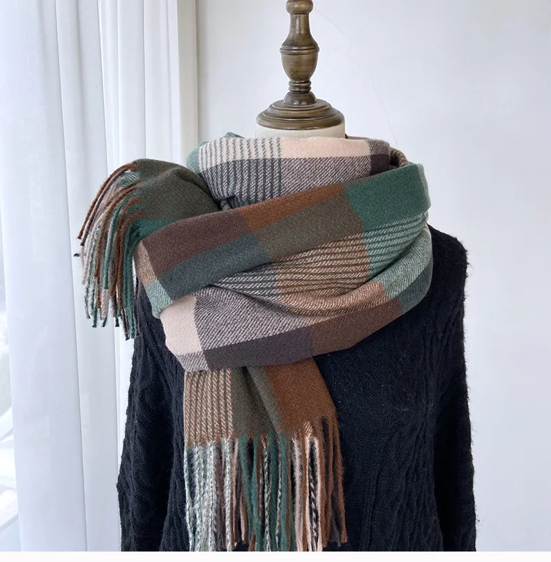 Women's Casual Simple Style Streetwear Lattice Imitation cashmere Tassel Scarf