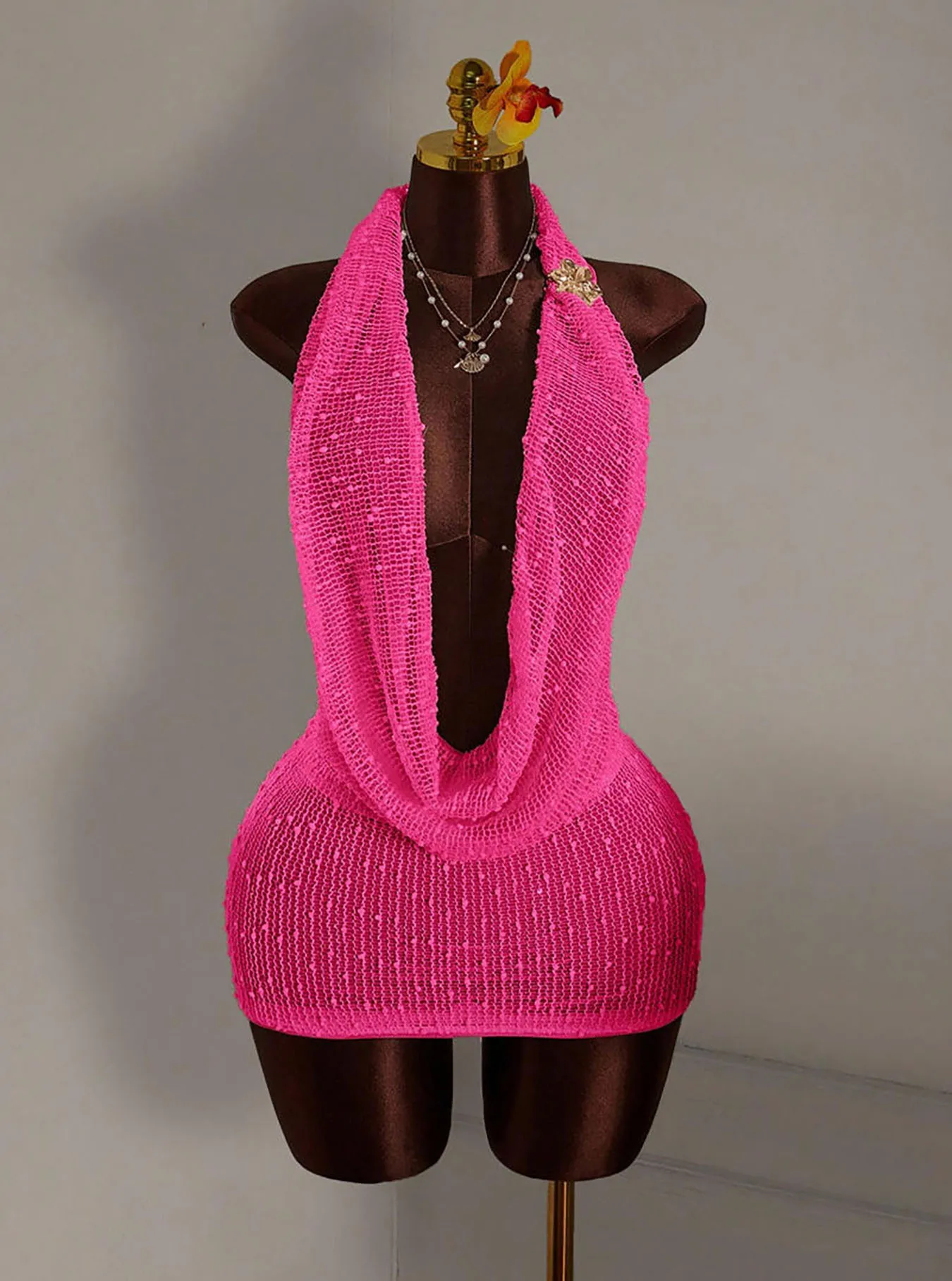 Sexy Solid Color Sleeveless Halter Neck Sundress in Knit Fabric for Beach