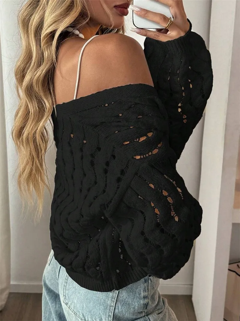 Solid Color Casual Acrylic Sweater with Long Sleeve, V Neck and Single Breasted Design