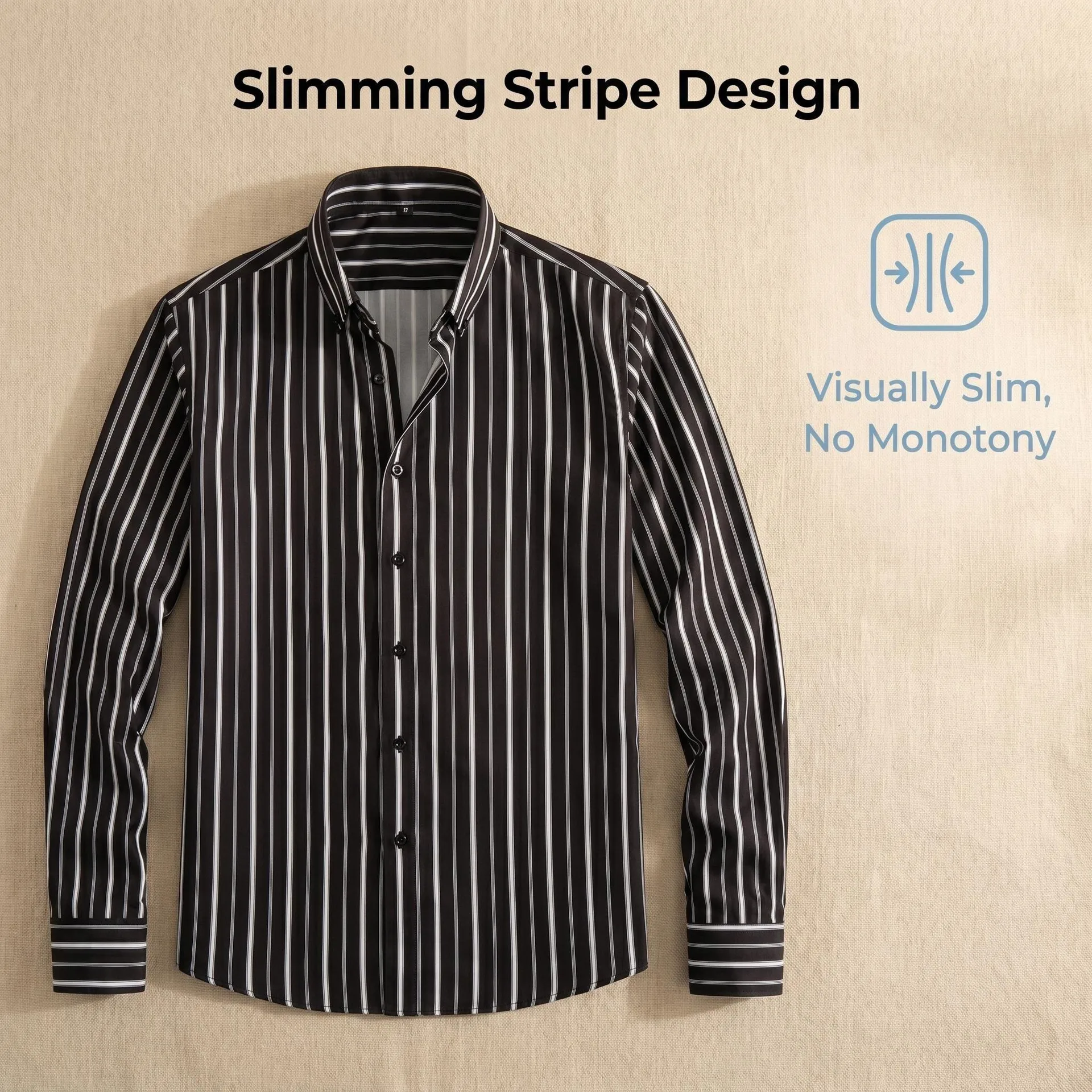 Casual Stripe Long Sleeve Shirt for Men in 4-Way Stretch Fabric with Printing Craft and Lapel Collar
