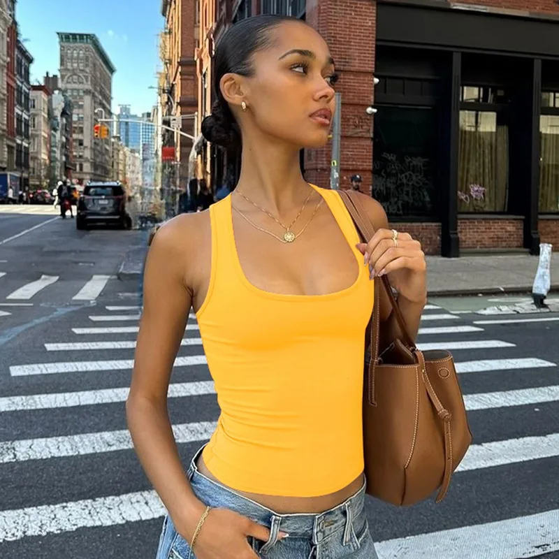 Sexy Solid Color Polyester Vest with Strap Neck, Summer Small Vest Top