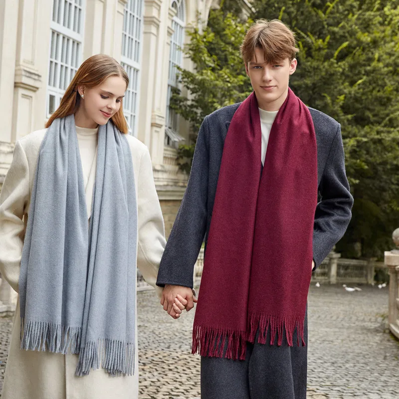 Solid Color Women’s Wool Scarf in Dyed Black, Perfect for Autumn & Winter
