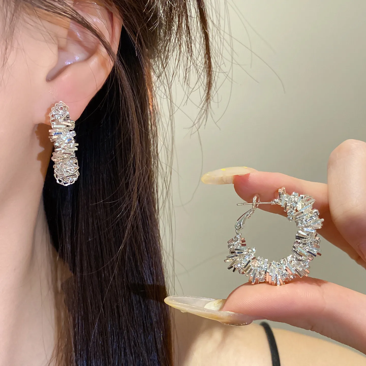 Round Gold Copper Earrings For Women Featuring Zircon Inlay and 304 Stainless Steel Stud Posts