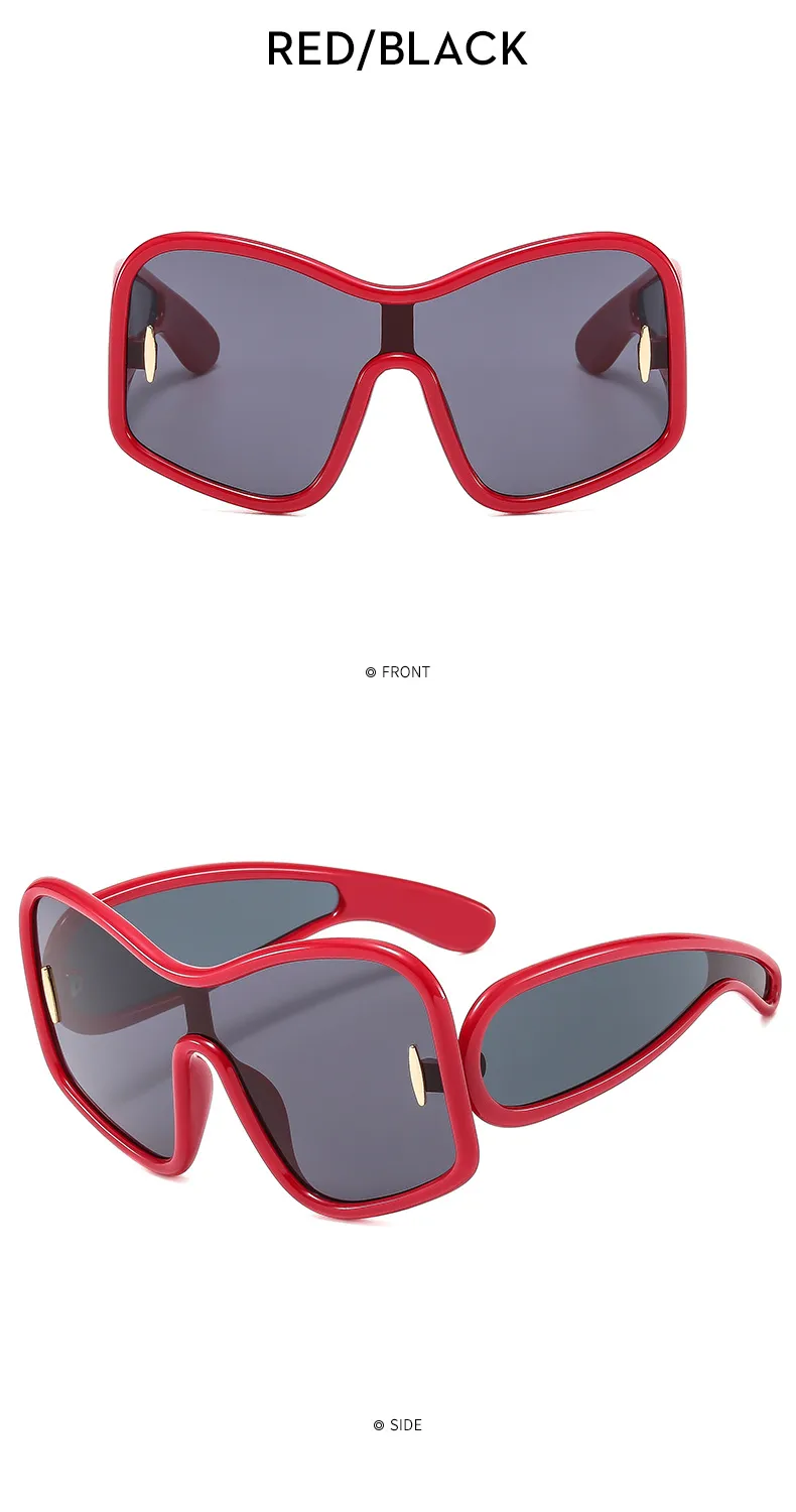 Unisex Full Frame Special-Shaped Mirror Sunglasses with PC Lens Material in Dyed Black for Summer