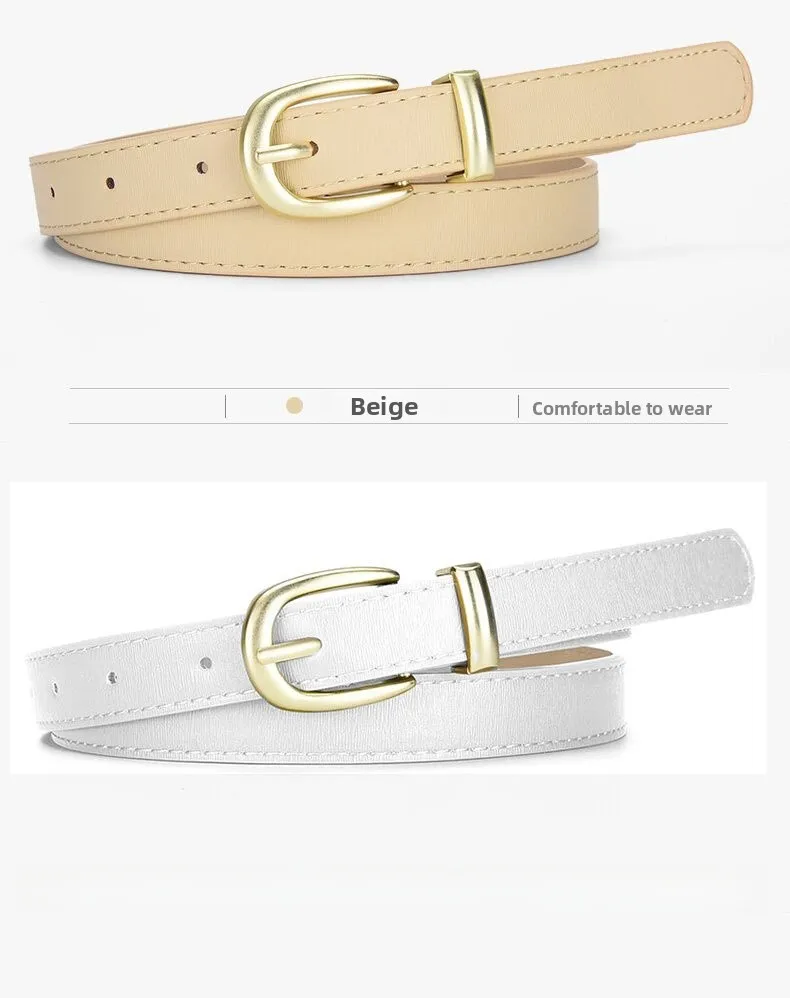 Women's Simple Modern PU Leather Belt with Alloy Buckle in Black Beige Pink Gold Coffee