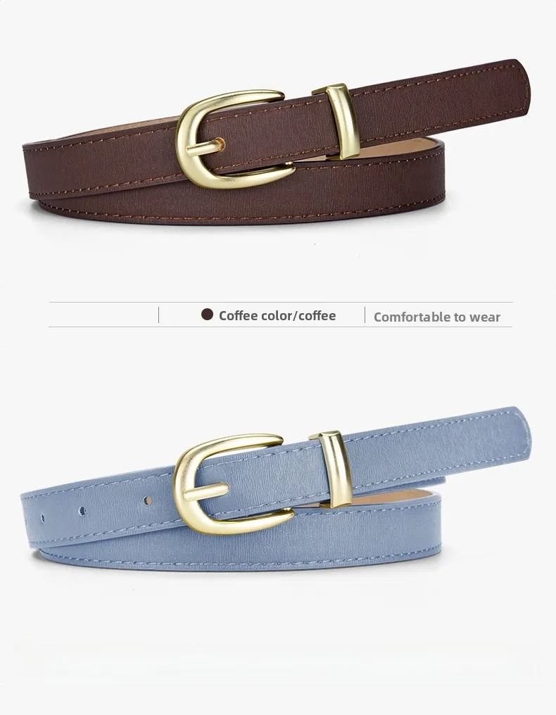 Women's Simple Modern PU Leather Belt with Alloy Buckle in Black Beige Pink Gold Coffee