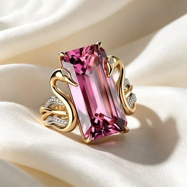 Geometric Gold Alloy Ring for Women Featuring Garnet Inlay