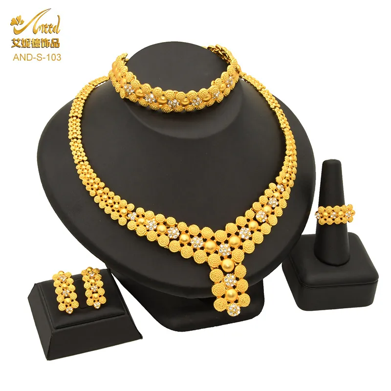 Retro Women’s Jewelry Set Featuring Flowers Pattern with 24K Real Gold Electroplated Alloy and Ball Chain