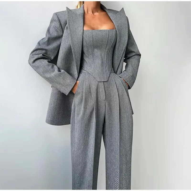 Elegant Solid Color Pant Co-ord Set in Polyester for Casual Wear, 3 Pieces Set with Long Regular Sleeves