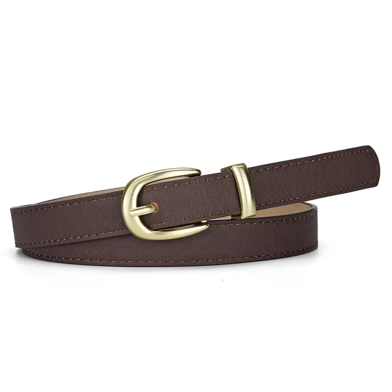 Women's Simple Modern PU Leather Belt with Alloy Buckle in Black Beige Pink Gold Coffee