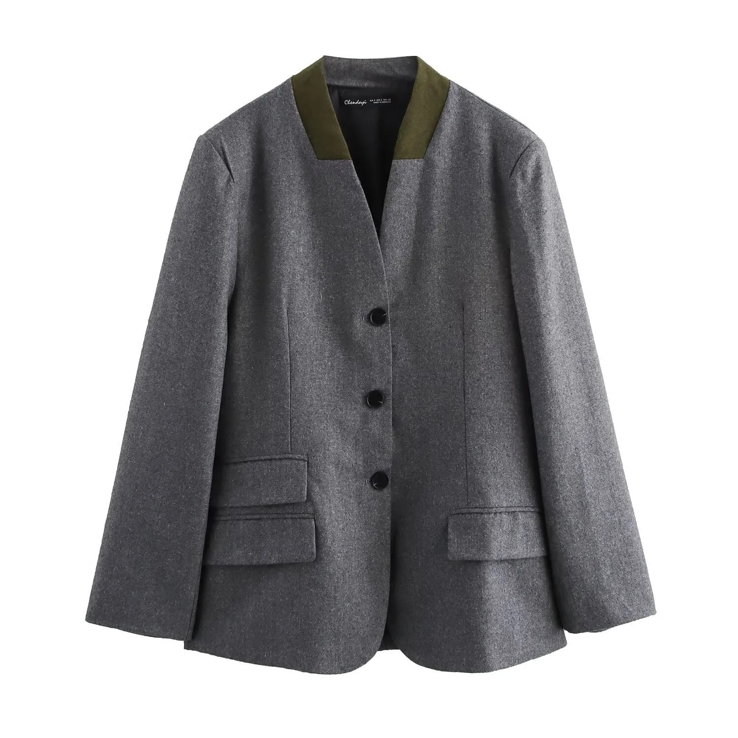 Solid Color Long Sleeve Polyester Streetwear Blazer with Single Breasted Closure and Regular Sleeves