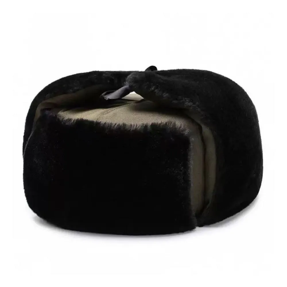Men's Vintage Style Solid Color Trapper Hat in Dyed Black, Warm and Comfortable Polyester Adult Hat