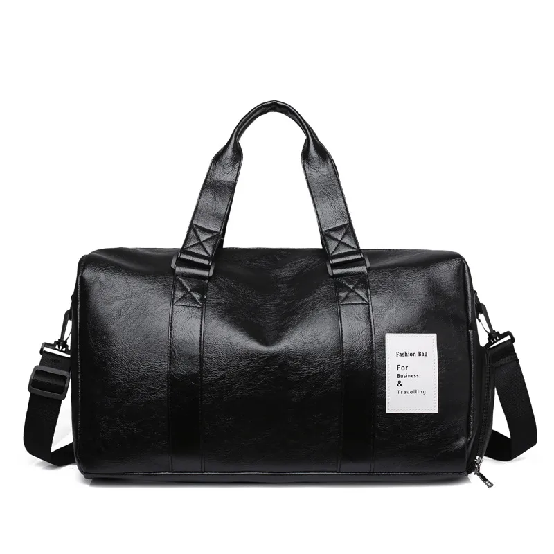 Men's Business Solid Color PU Leather Duffel Bag with Zipper Closure, Featuring Polyester Lining