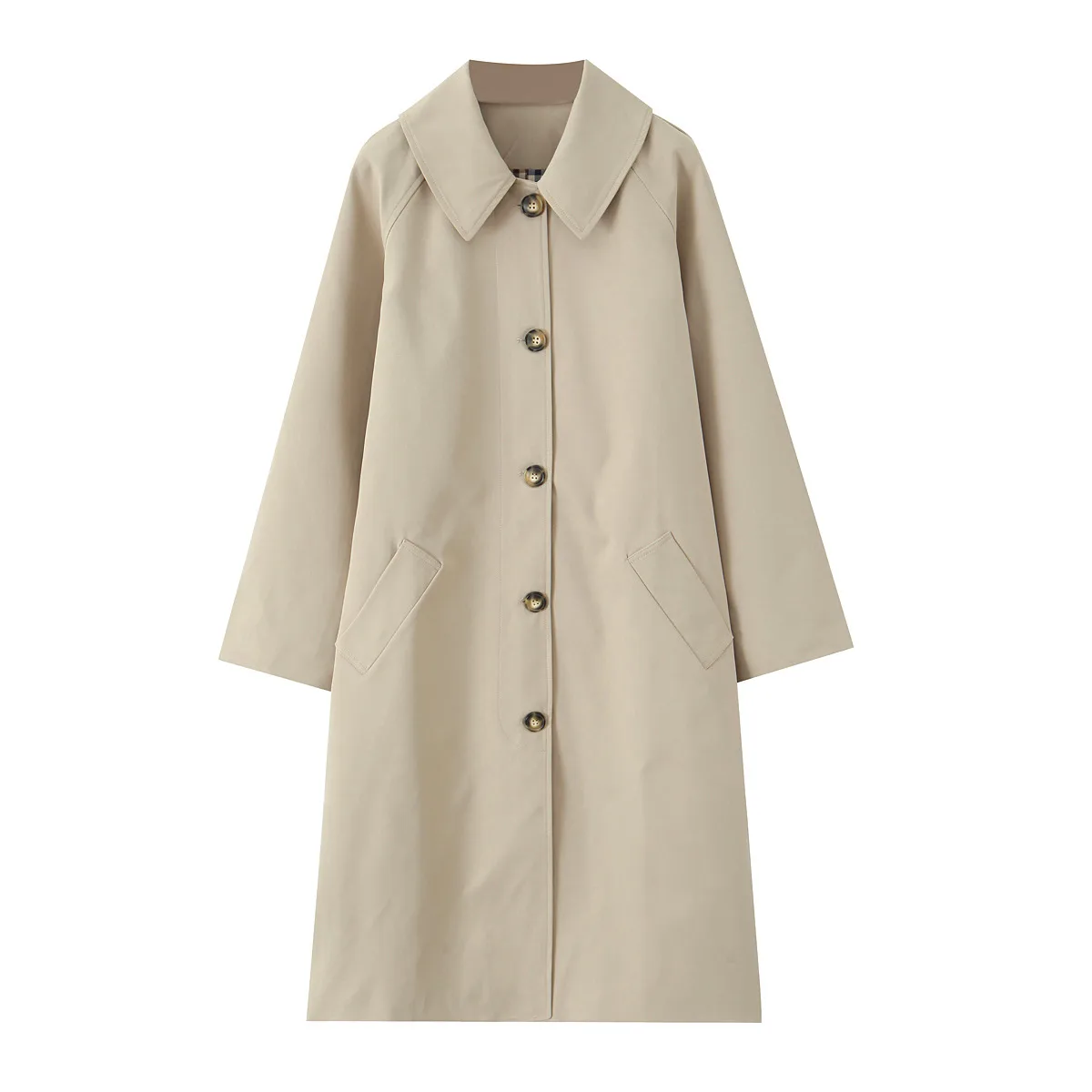 Single Breasted Women's Trench Coat with Lapel Collar and Long Sleeves, Regular Fit in Polyester Fabric
