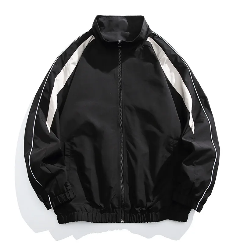 Men's Casual Splicing Jacket with Reflective Layer in Dyed Black