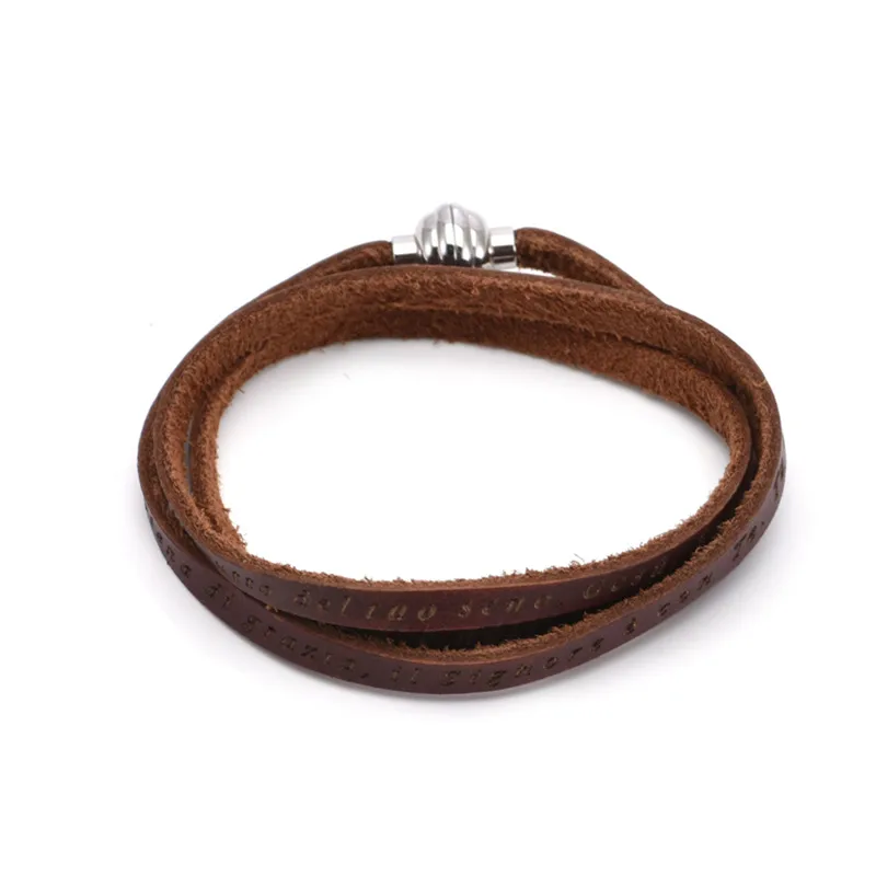 Men's Multi-Layer Leather Rope Bracelet with Titanium Steel Pendant Vintage Magnetic Clasp