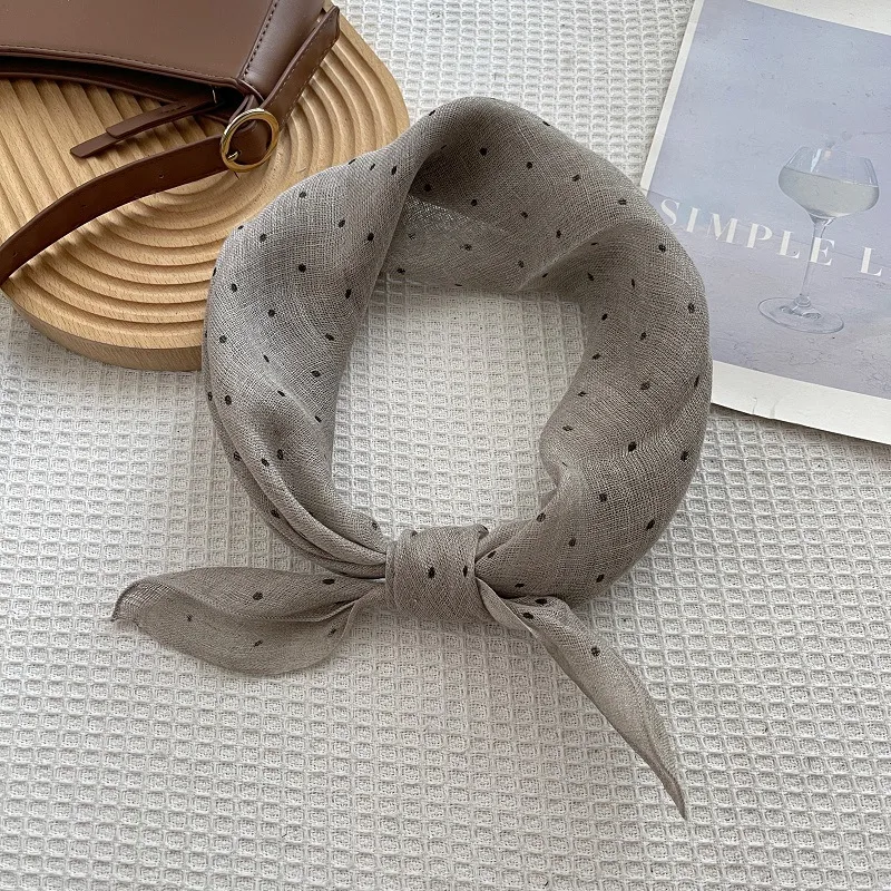 Retro Linen Bandanas with Lines Pattern in Coffer Color, Perfect for Spring, Stylish Silk Scarf Accessory