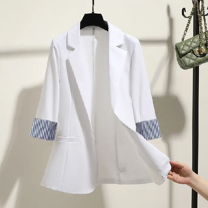 Solid Color Slim Fit Women's 3/4 Sleeve Blazer with Three-Dimensional Decor