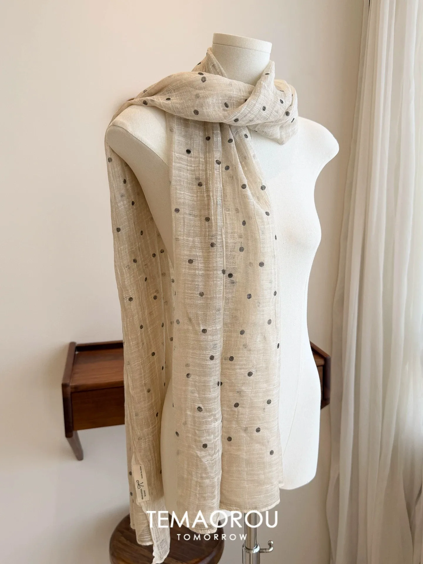 Sweet Polka Dots Cotton and Linen Scarf, Summer Silk Scarf