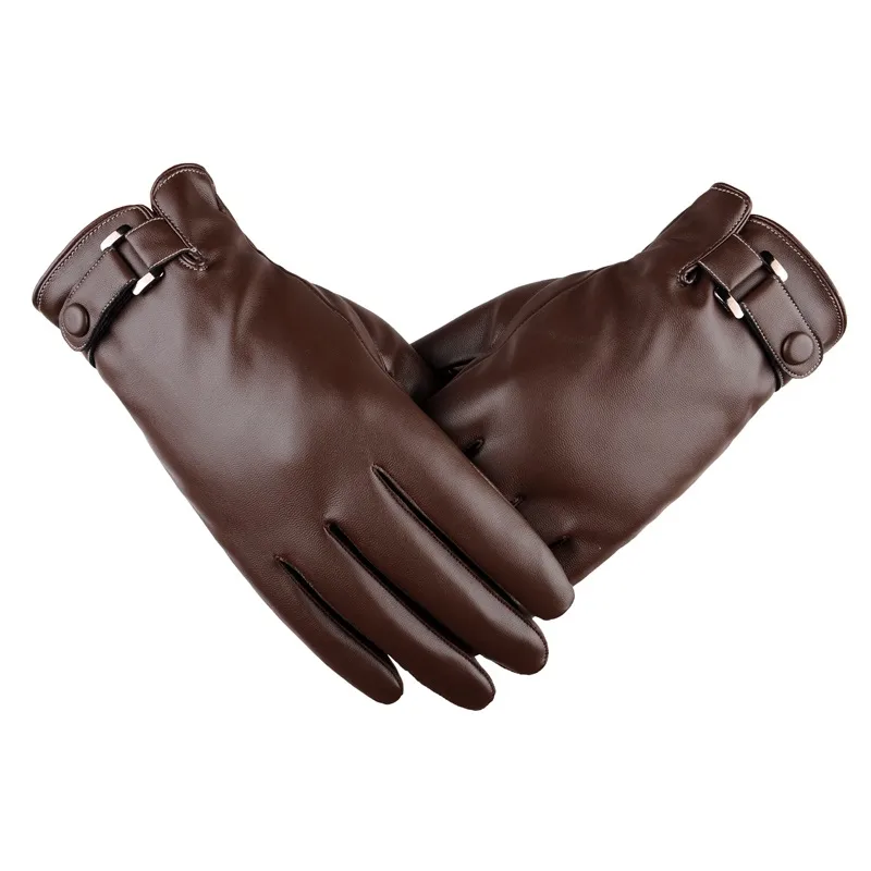 Winter Gloves Men's Touch Screen Leather Gloves Imitation Leather Water Washed Leather PU Fleece-Lined Warm Riding Gloves Driving Leather