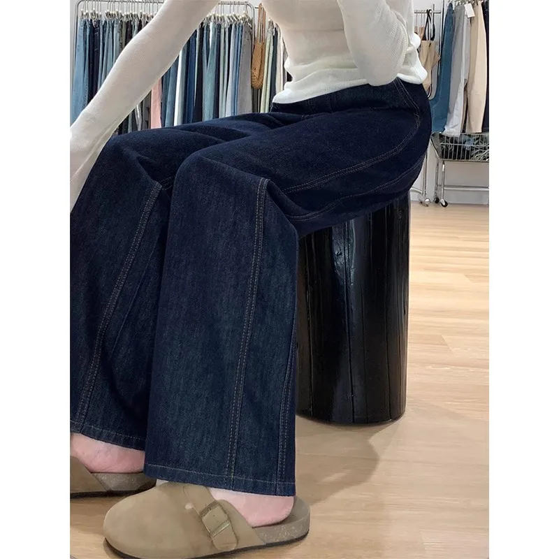 High Waist Wide Leg Full Length Inelastic Denim Cotton Jeans for Women