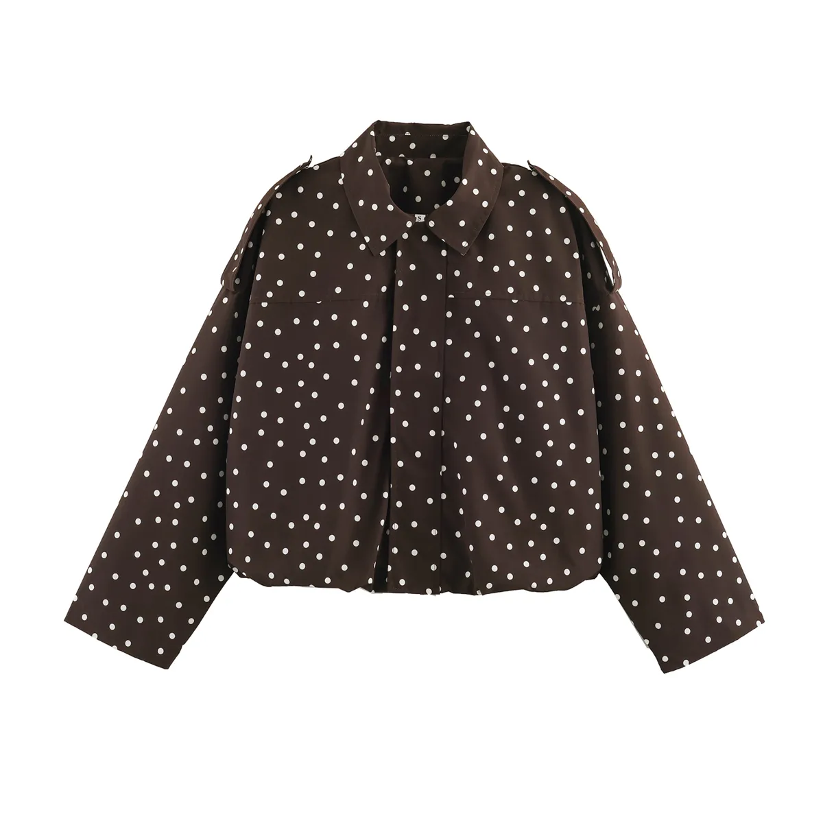 Streetwear Polka Dots Casual Jacket for Women with Zipper Placket in Polyester Fabric Featuring Lapel Collar