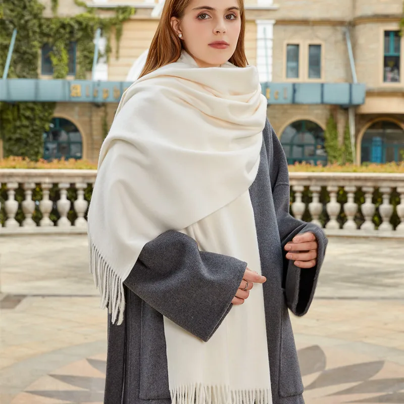 Solid Color Women’s Wool Scarf in Dyed Black, Perfect for Autumn & Winter