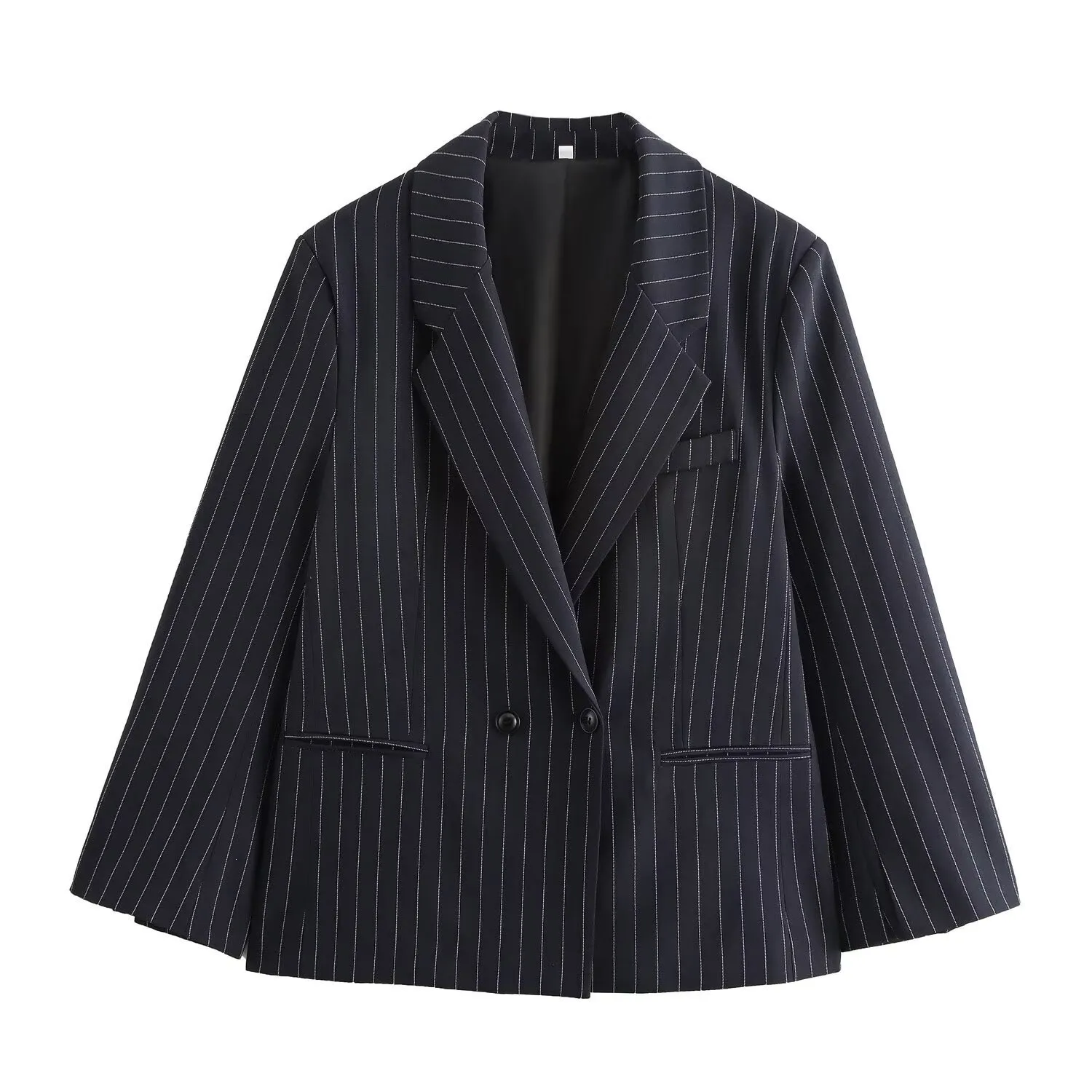 Stripe Boyfriend Long Sleeve Polyester Blazer with Double Breasted Closure and Pocket Detail