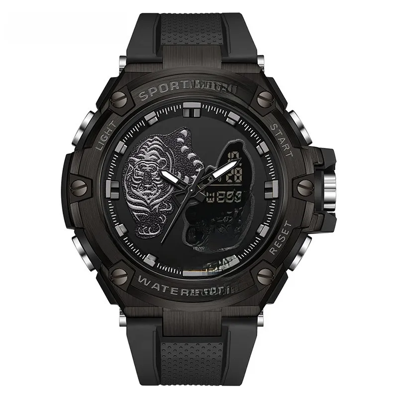 Men's Electronic Watch with Round Dial, Plastic Mirror, and Pointer+Number Display Featuring TPU Strap
