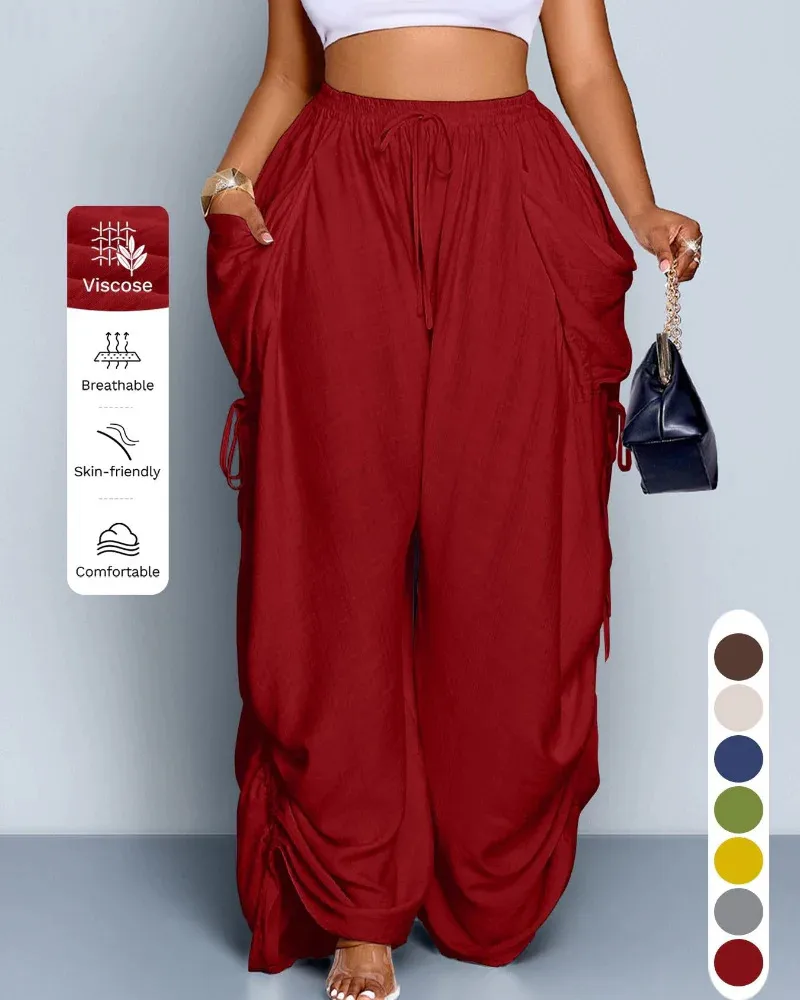 Solid Color Casual Full Length Harem Pants in Cotton and Linen Fabric with Pocket, Featuring Stretchy Comfort