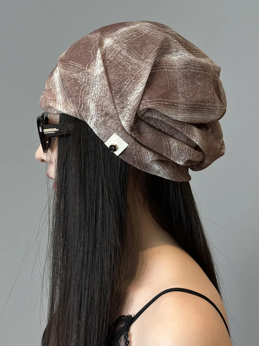 Retro Plaid Breathable Brimless Beanie Hat for Women in Polyester Fabric