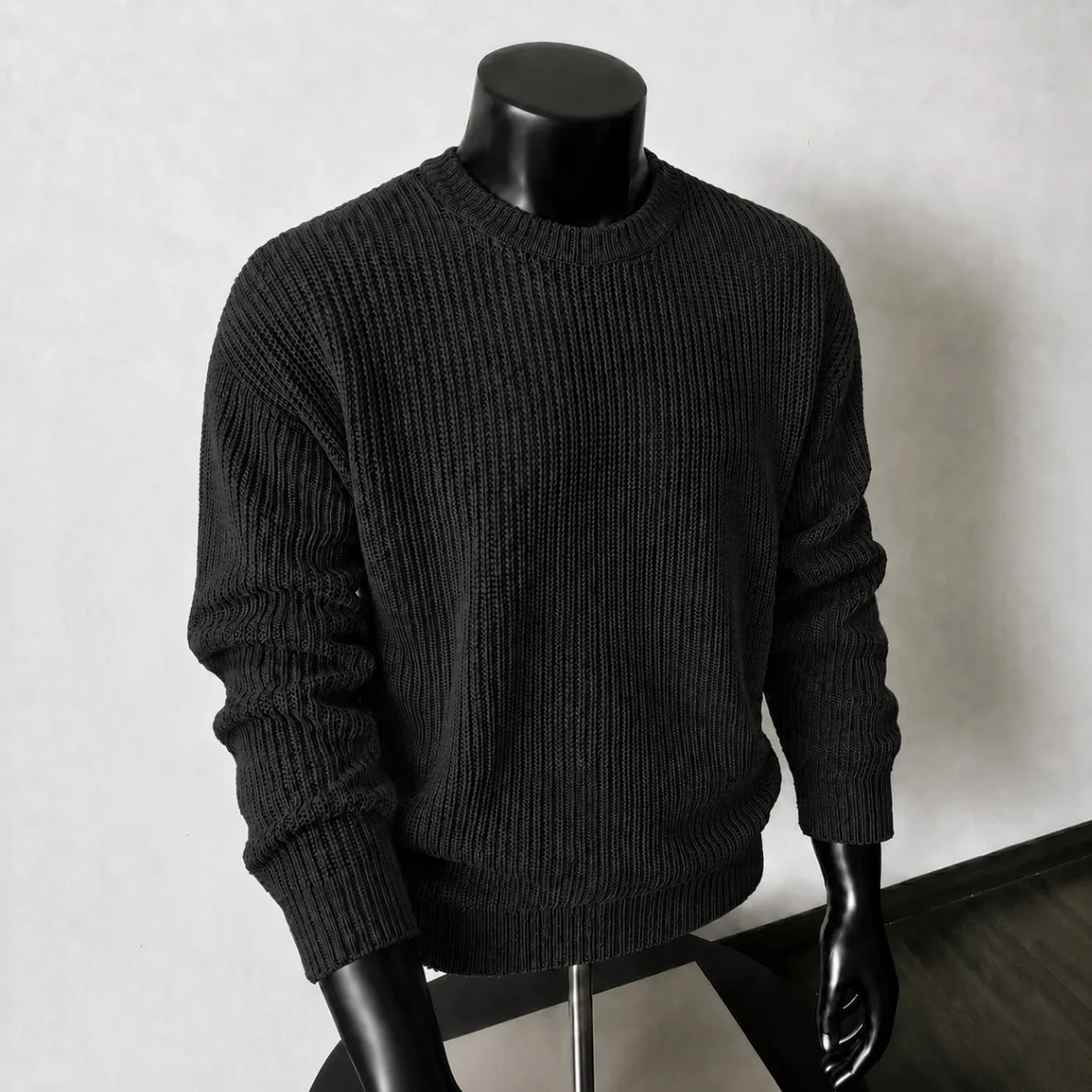 Stripe Long Sleeve Polyester Knitted Men's Sweater with Round Neck for Autumn and Winter