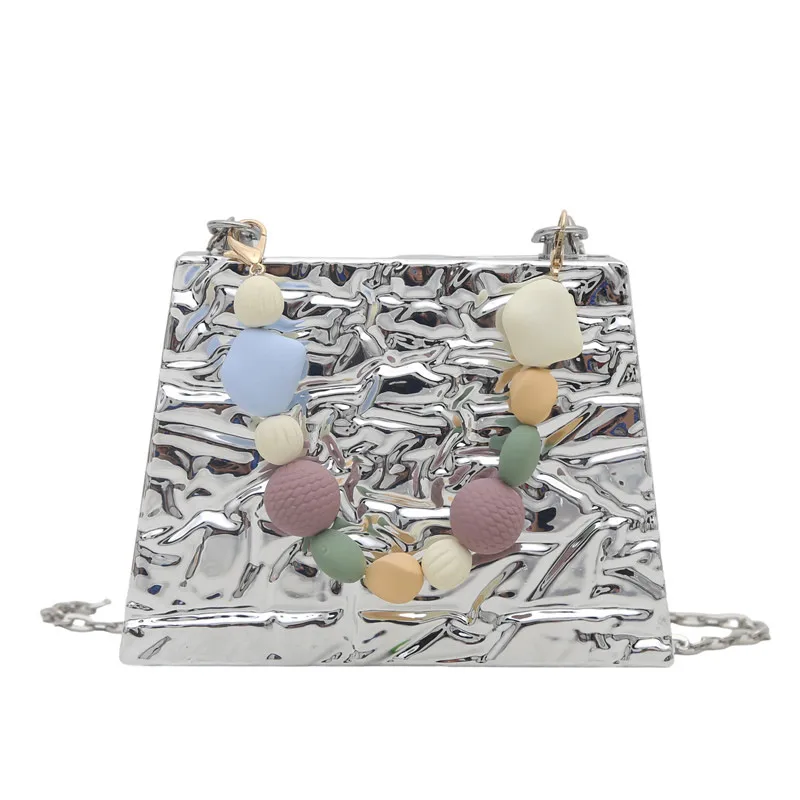 Square PVC Evening Bag with Chain Strap, Stylish and Elegant Accessory for Special Occasions